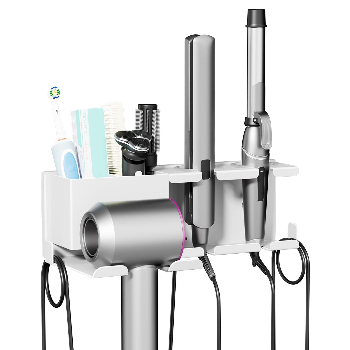 BOIVSHI Hair Dryer Holder, Hair Tool Organizer Wall Mount, Metal Blow Dryer Holder, Curling Iron Holder, Curling Iron, Hair Dryer Wall Mount, Bathroom Accessories Tools Organizer, White