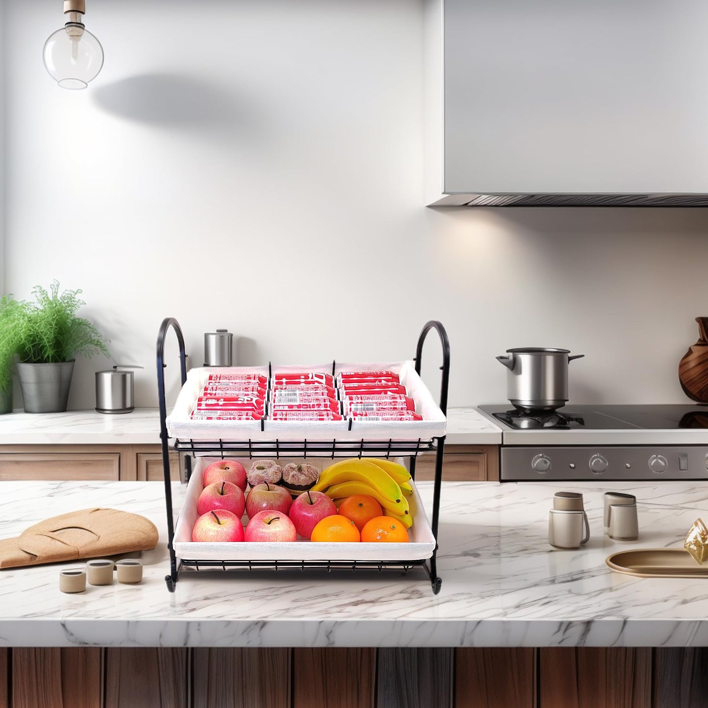 Lihou PapaQ Stackable Candy Display Rack with Canvas Cover|Stackable Candy Organizer|Multi-Function Snack Rack&Shelf for Chips |Perfect Display Solution for Stores (White, Medium)