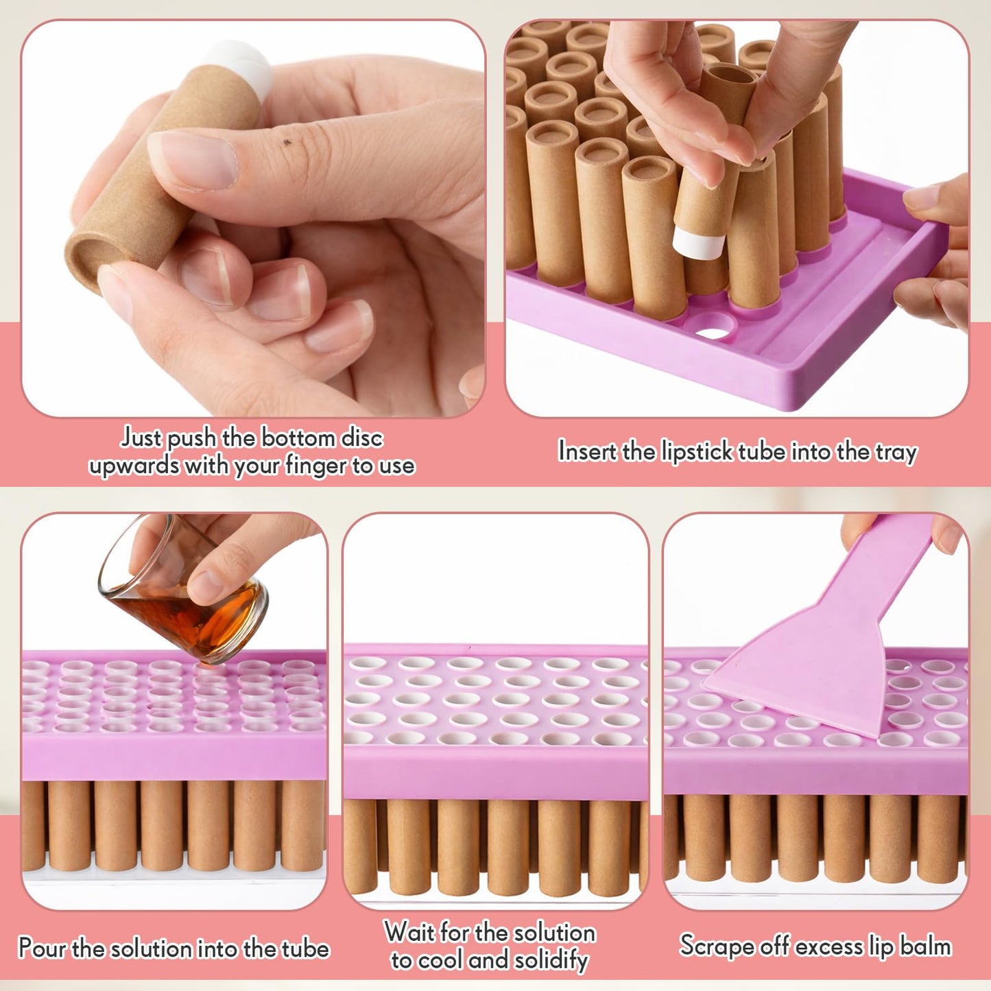 Fuyoooo 50 Pcs Paperboard Lip Balm Tubes with Filling Tray and Spatula Set, 0.176 Oz/5g Empty Cardboard Lipstick Tubes for Lip Gloss Container DIY for Lipstick Gloss Deodorant Solid Perfume (Cowhide)