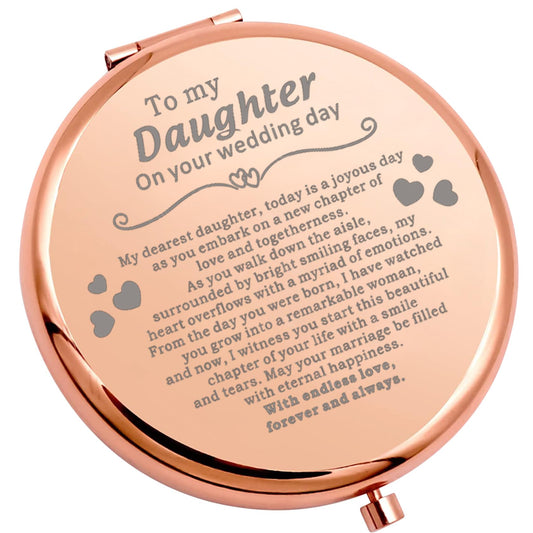 WSNANG Daughter Wedding Gift for Bride from Mom to My Daughter On Your Wedding Day Gift Compact Makeup Mirror Bridal Shower Gift (Dearest Daughter Mirror)