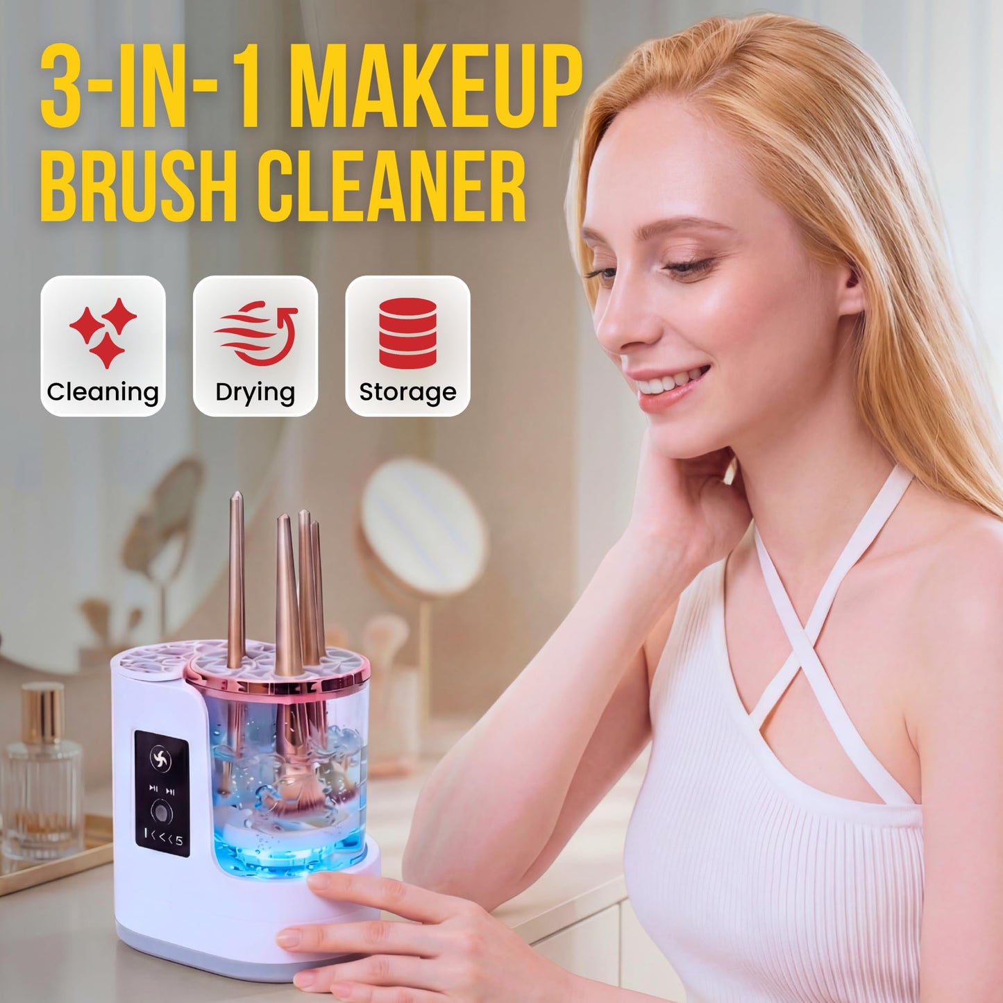 Electric Makeup Brush Cleaner & Dryer Machine – Automatic Deep Cleaning & Smart Drying, Portable One-Button Makeup Brush Cleaner for All Brush Sizes, Gift for Makeup Lovers