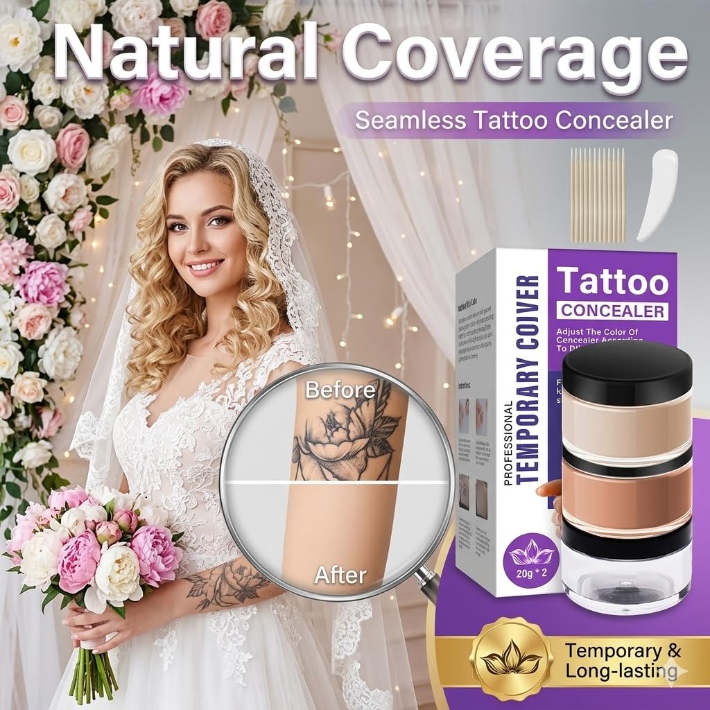 Tattoo Cover Up Makeup Waterproof, 2 Color Professional Skin Concealer for Tattoos Scars and Blemishes, Dark and Light Tone Color Mixing Kit, Long Lasting Camouflage Cosmetics