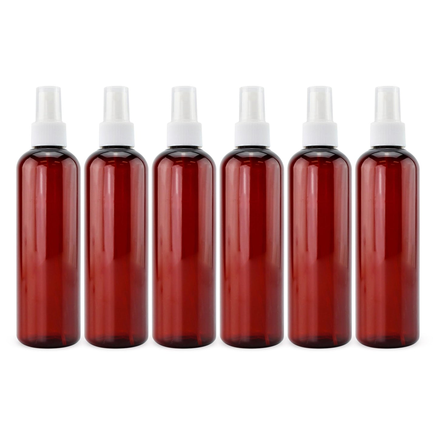 Cornucopia Brands 8oz Amber Brown Plastic Spray Bottles with White Fine Mist Atomizers (Pack of 6) Brown Plastic Spritzer Bottles