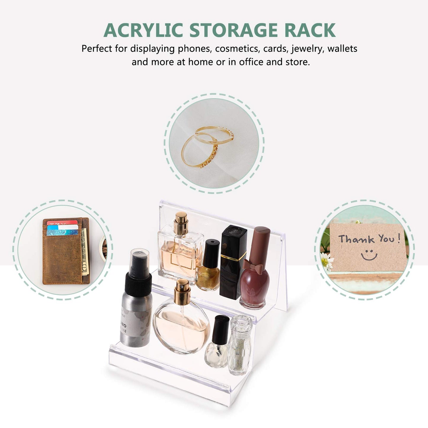DOITOOL Clear Acrylic Purse Display Stand Holder Wallet Stand 2 Tier Handbag Purse Display Stand Glasses Holder Jewelry Display Riser Shelf for Home Decoration and Organizer