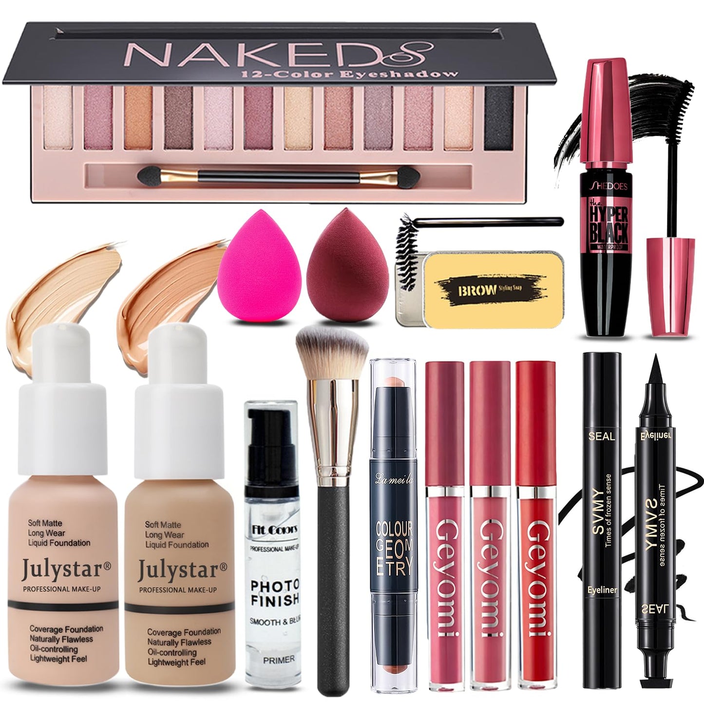 All in One Makeup Kit for Women Full Kit, Makeup Set 12 Colors Eyeshadow, Foundation & Primer, Lipsticks, Eyeliner, Mascara, Contour Stick, Brow Soap, Brush & Sponge, Make Up Gift Set for Women, Teens