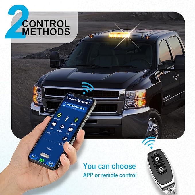 Agrieyes APP Control Mini Strobe Light Bar Rechargeable, Magnetic Amber/White LED Beacon Light, Wireless Emergency Light for Vehicles, Trucks, Tractor, Golf Cart