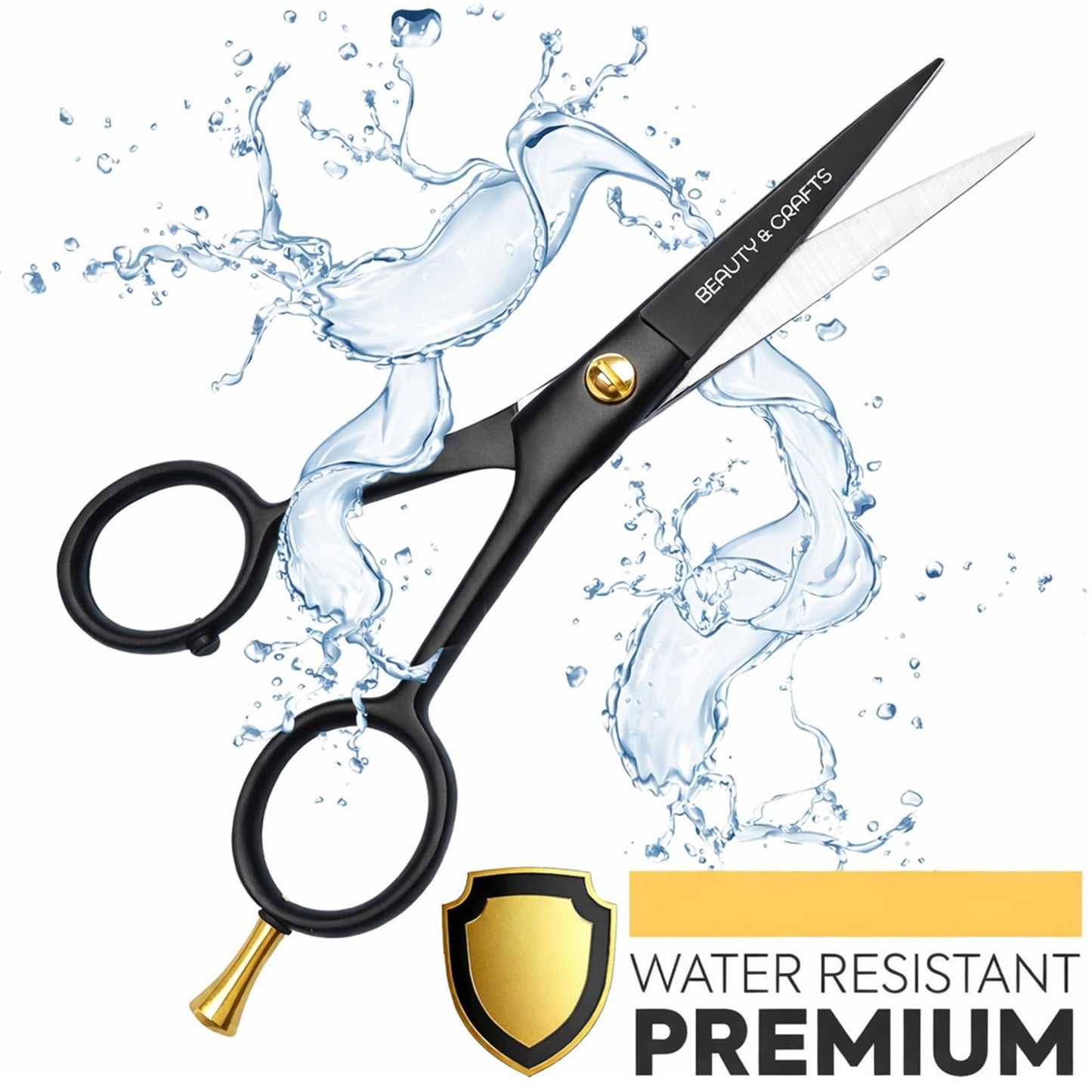 Beauty & Crafts 5” Professional Beard & Mustache Scissors for Men | German Stainless Steel Beard Trimming Shears with 2 Mustache Combs & Premium Pouch for All Facial Hair (Black)