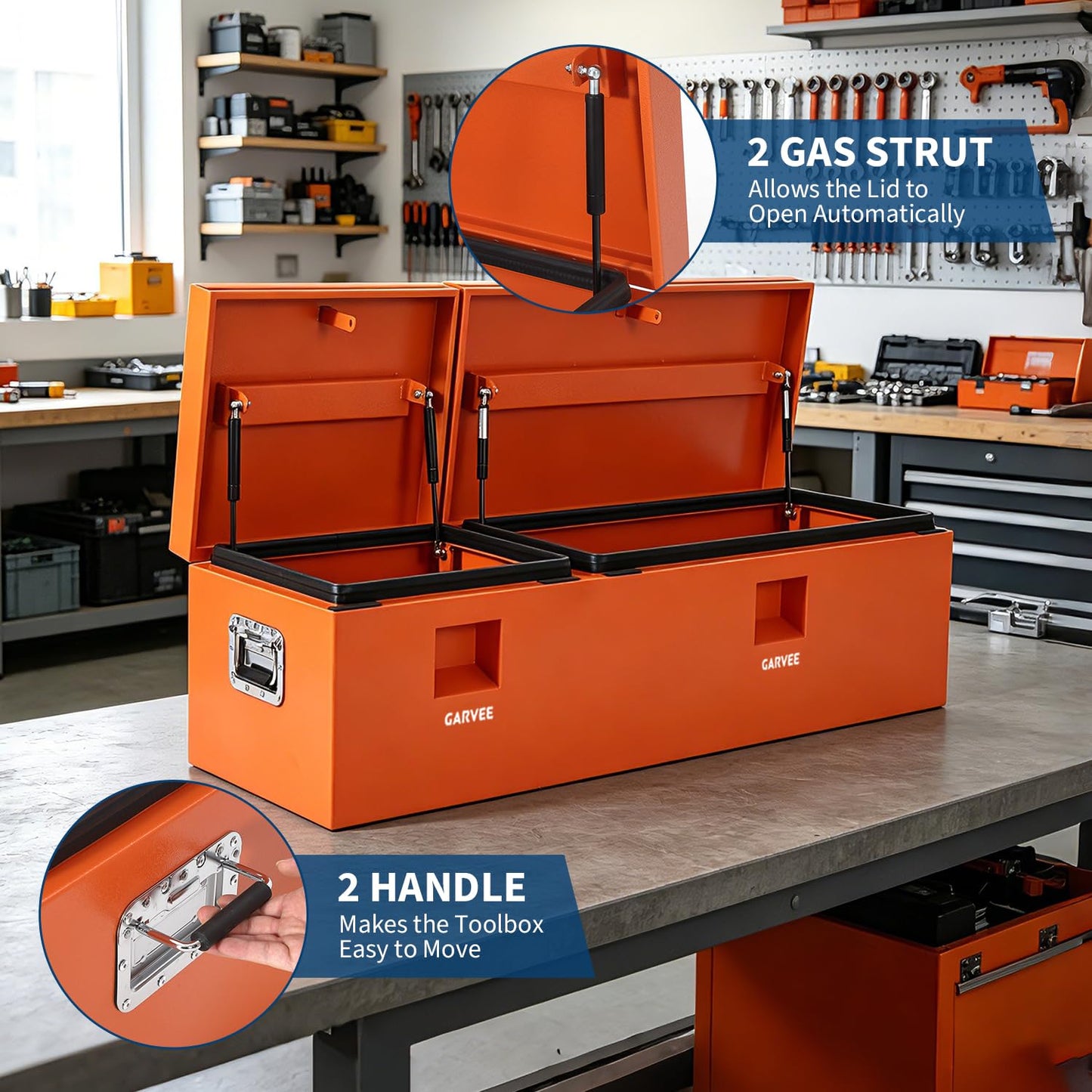 GarveeTech 48 Inch Truck Bed Tool Box, Heavy Duty Steel Truck Tool Box w/t-Handle Latch for Pickup Truck, Utility Tractor, RV, Waterproof Tool Chest for Storage & Organization, 48 × 16× 14 inch