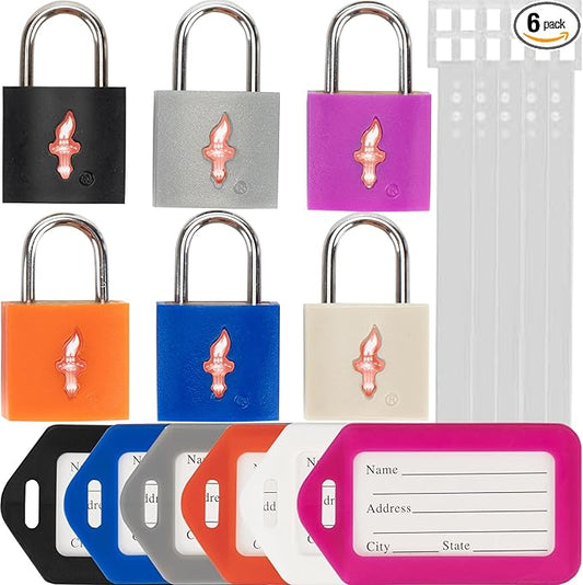 6 Pack Color Mixed TSA Luggage Locks with Key and Travel Tag - TSA Approved, Family Set Lock for Backpacks, Bags and Luggage