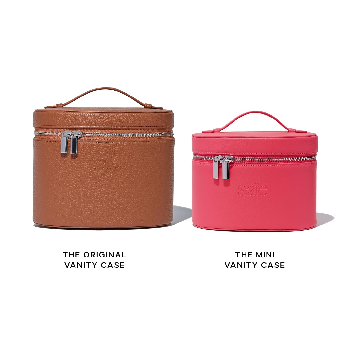 Saie Mini Vanity Case - Vegan Leather Makeup Bag + Travel Toiletry Bag With Removable Interior Organizer - Durable + Portable Makeup Pouch with Carrying Handle + Zipper Closure - Fuschia