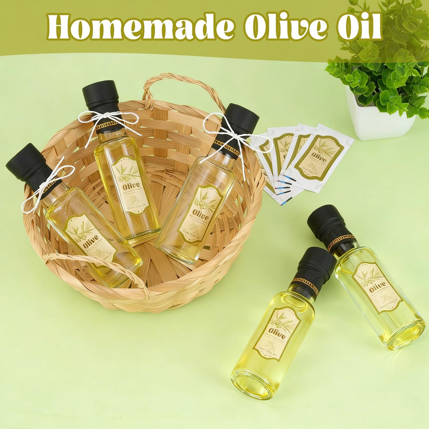 Wenceda 20 Pcs 4 oz Mini Glass Olive Oil Bottles, Empty Sauce Glass Bottles with Leak Proof Screw Cap, Mini Olive Oil Bottles with Seals Caps Stickers Dropper Inserts for Gifts Kitchen (Clear)