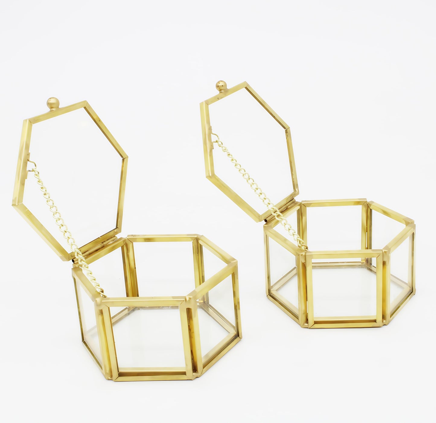 JIARI Glass Jewelry Box Small Gold Hexagonal Decorative Box Ring Earring Display Keepsake Box Case Box for Storage (Small 2 Pack)