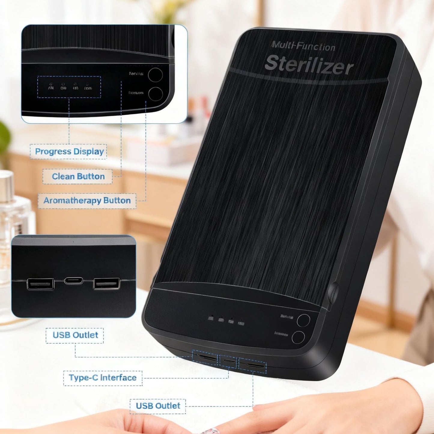 Nail Tool Sterilizer Box, ALLGLAM Portable Sterilizing Box for Nail Manicure Tools, Beauty Tweezers, Tattoo,Mobile Phone Cleaning (Black)
