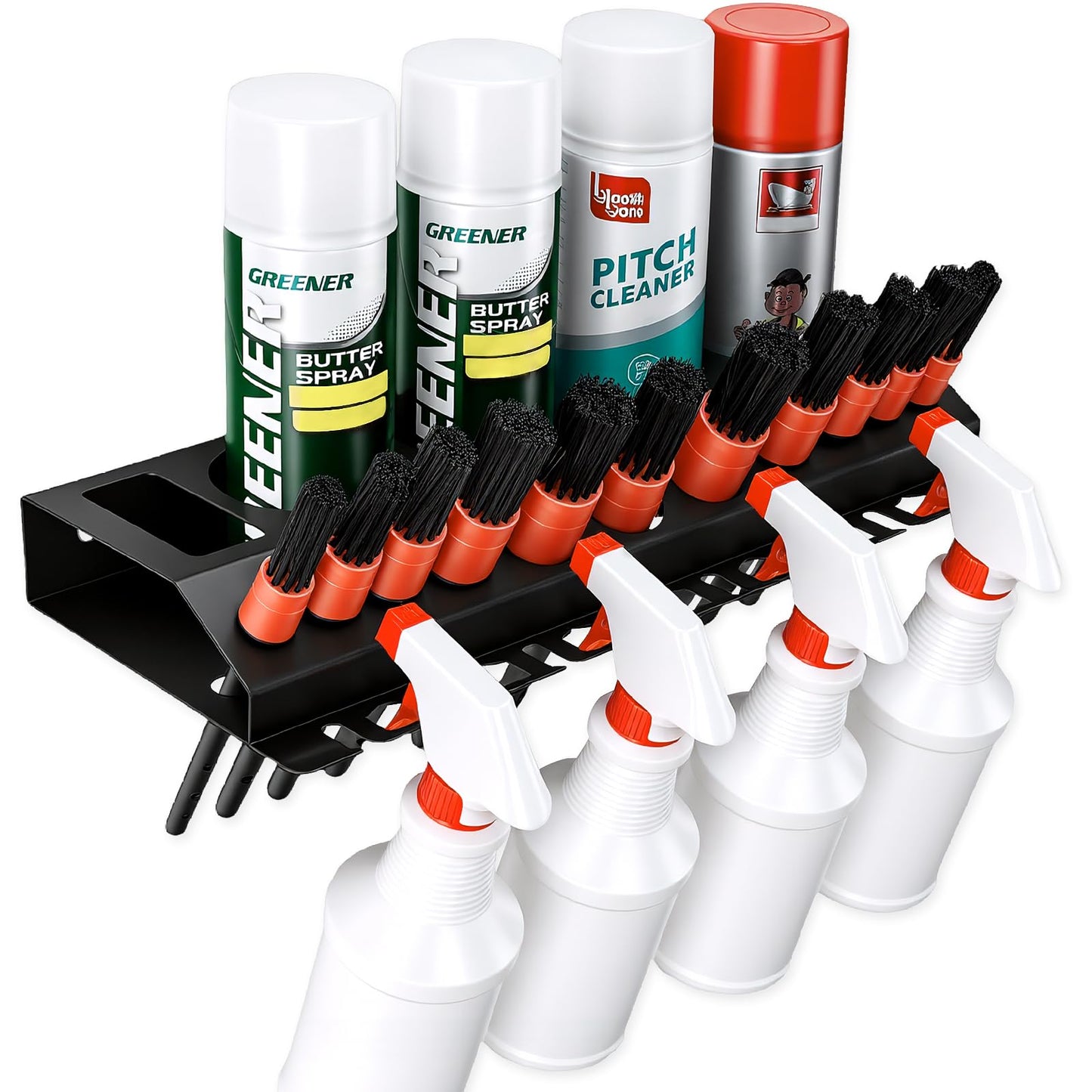 Rostationa Car Cleaning Brush and Spray Bottle Storage Rack, Air Tool Holder, Car Beauty Shop Accessory Display for Auto Repair Shops Garages, Garage and Workspace (1pc-Black)