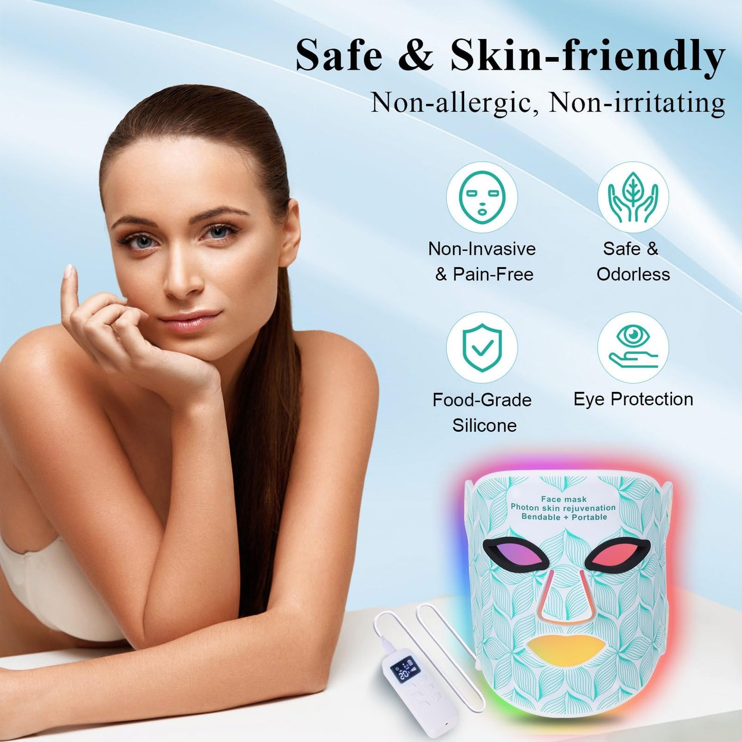 Red Light Therapy for Face, 8 Colors LED Face Mask with 850nm Near Infrared, 3000 mAh Rechargeable Portable Red Light Therapy Mask Skin Care Device for Anti-Aging & Wrinkles, Home & Travel Use