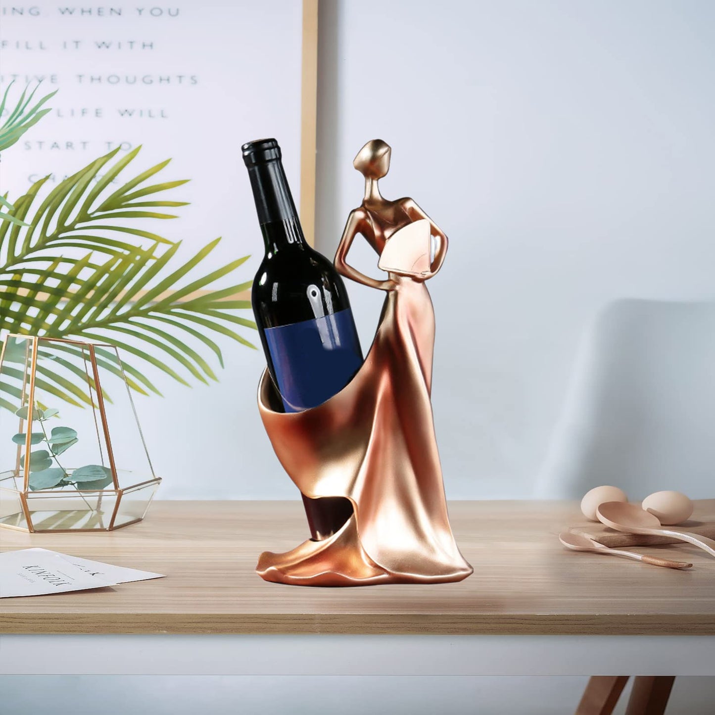 Artpaul Wine Bottle Holder Beauty Lady Statue Wine Bottle Stand Lady Wine Rack Decoration Wine Cork Holder Decor Wine Decor for Kitchen Bar (Golden Red)
