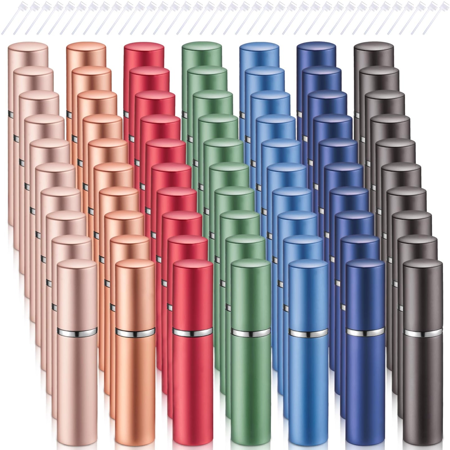 Motiskyy 70 Pcs 5 ml Refillable Perfume Atomizers Bulk - Mini Travel Cologne Sprayers with Refill Pump & Transfer Tool for Perfume Makers & Small Studios(Morandi Color)
