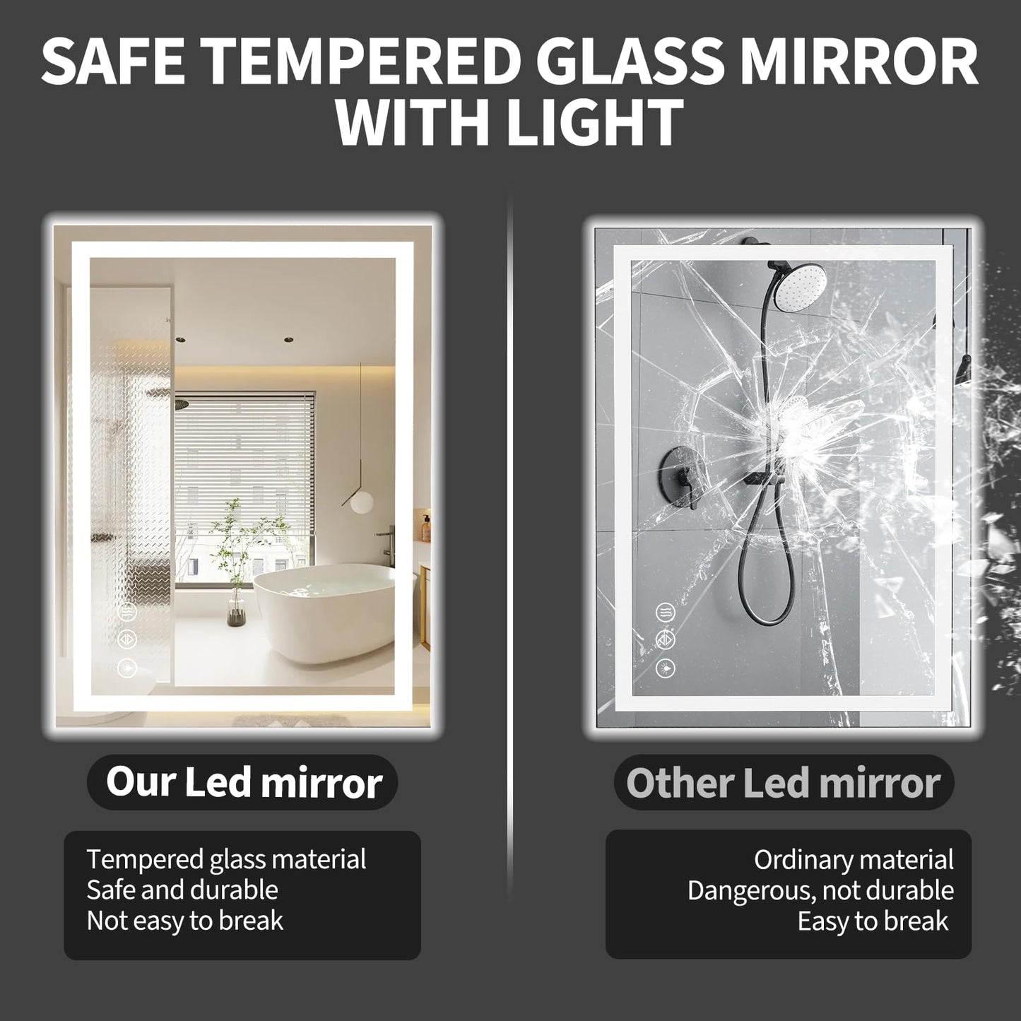 Koonmi 28"x20" LED Mirror for Bathroom, 90CRI Anti-Fog Vanity Mirror with Front and Backlight, Shatter-Proof Wall Mirror with Light, Easy Install Lighted Mirror for Modern Bathroom (IP65)