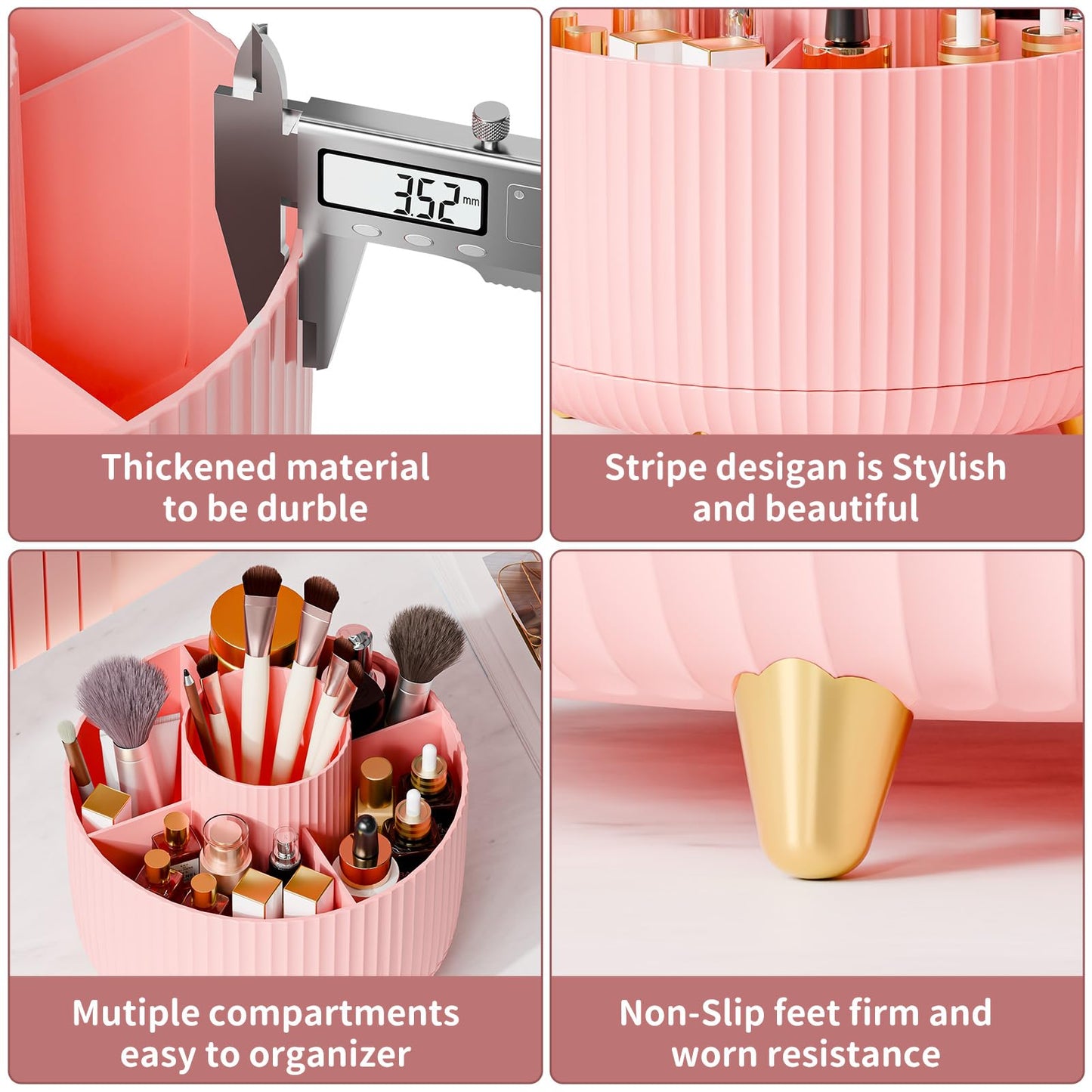 fanado 360° Rotate Makeup Brush Holder Organizer, Makeup Organizers Countertop, Makeup organization and Skincare Storage for Vanity, Desktop, Bathroom (Pink)