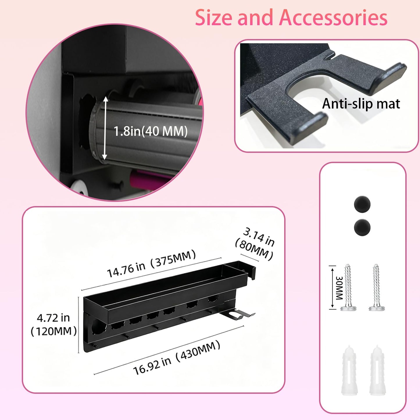 KLroad Aluminum Hair Tool Organizer Wall Mount & Countertop Hair Dryer Holder for Dyson Airwrap Styler and Supersonic Hair Dryer with 7 Slots Bathroom Accessories Rack