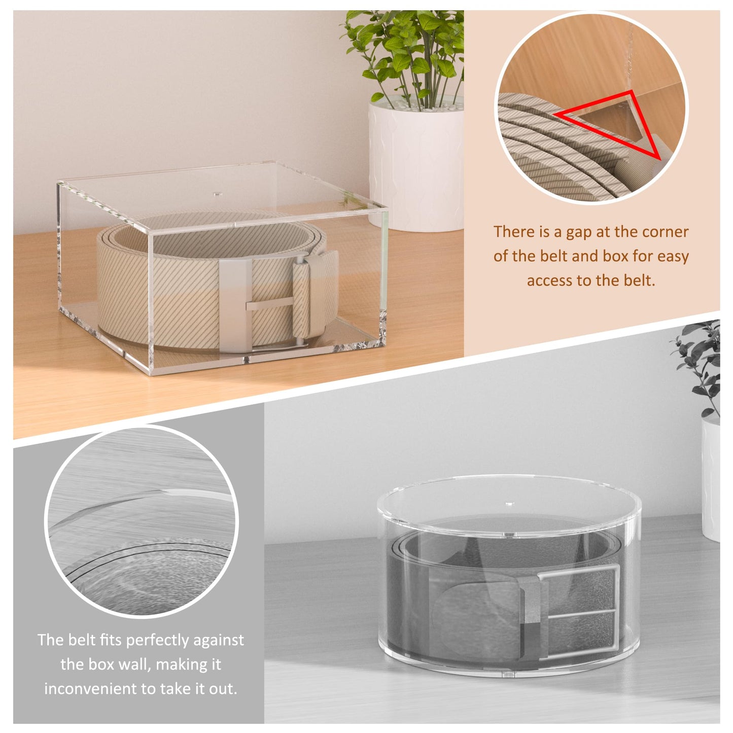 Hongtuocb 3 Layers Clear Square Acrylic Belt Organizer for Closet, Belt Holder for Accessories, Scarves, Ties, Jewelry, Bracelets-Space-Saving Storage Solution
