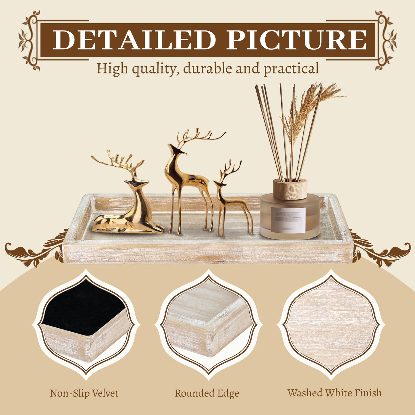 MAONAME Wash White Bathroom Vanity Tray, Rustic Long Narrow Tray, Rectangle Farmhouse Wood Trays, Countertop Organizer Trays for Candle, Perfume, 15.7" L x 6.8" W