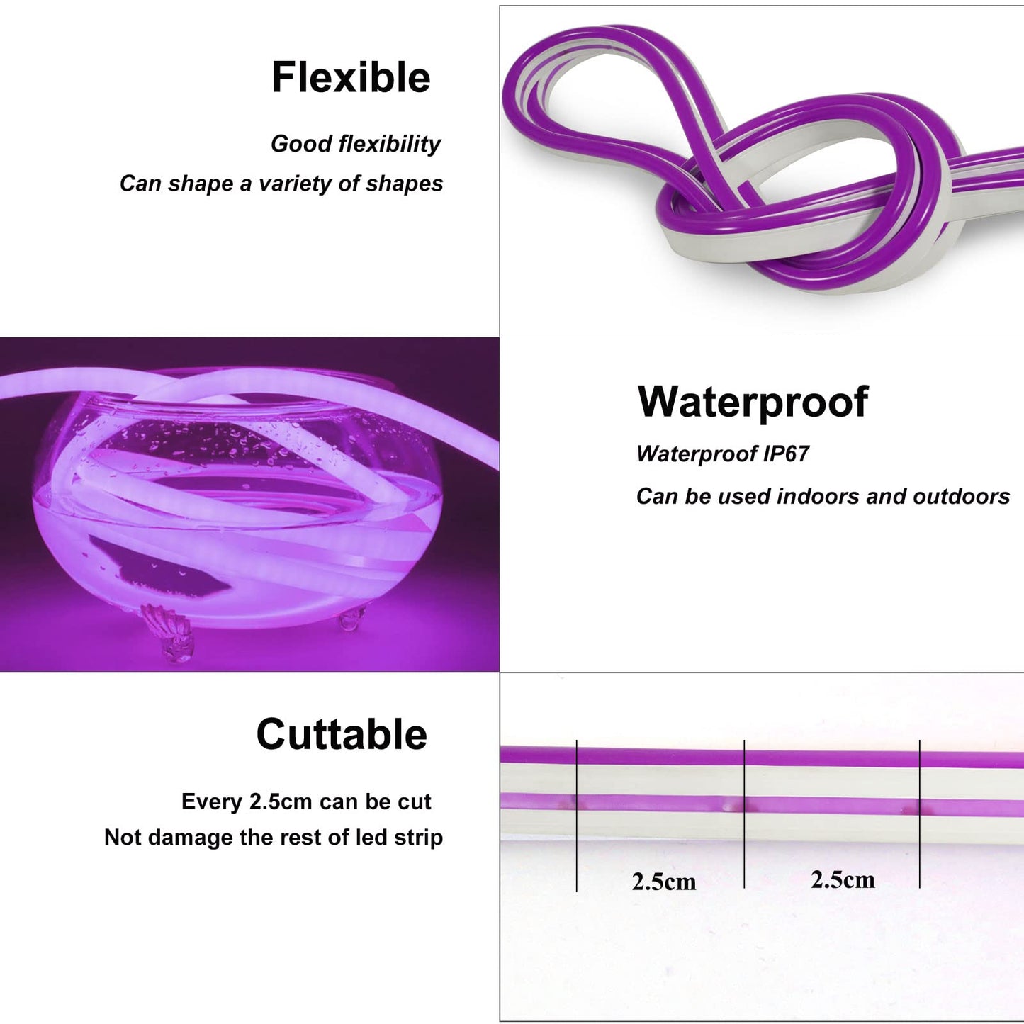 YM E-Bright Purple Led Neon Strip Light Without Power Supply, 5M 16.4Ft 600SMD Silicone Rope Lamp for Signboard Bar Home Building Indoor Outdoor Decoration Waterproof Flexible DC12V