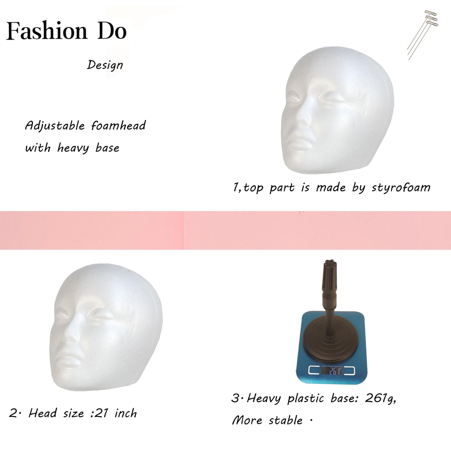 FASHION DO 2 PACKS Adjustable wig or hat styrofoam mannequin head holder stand (13”to 17”)