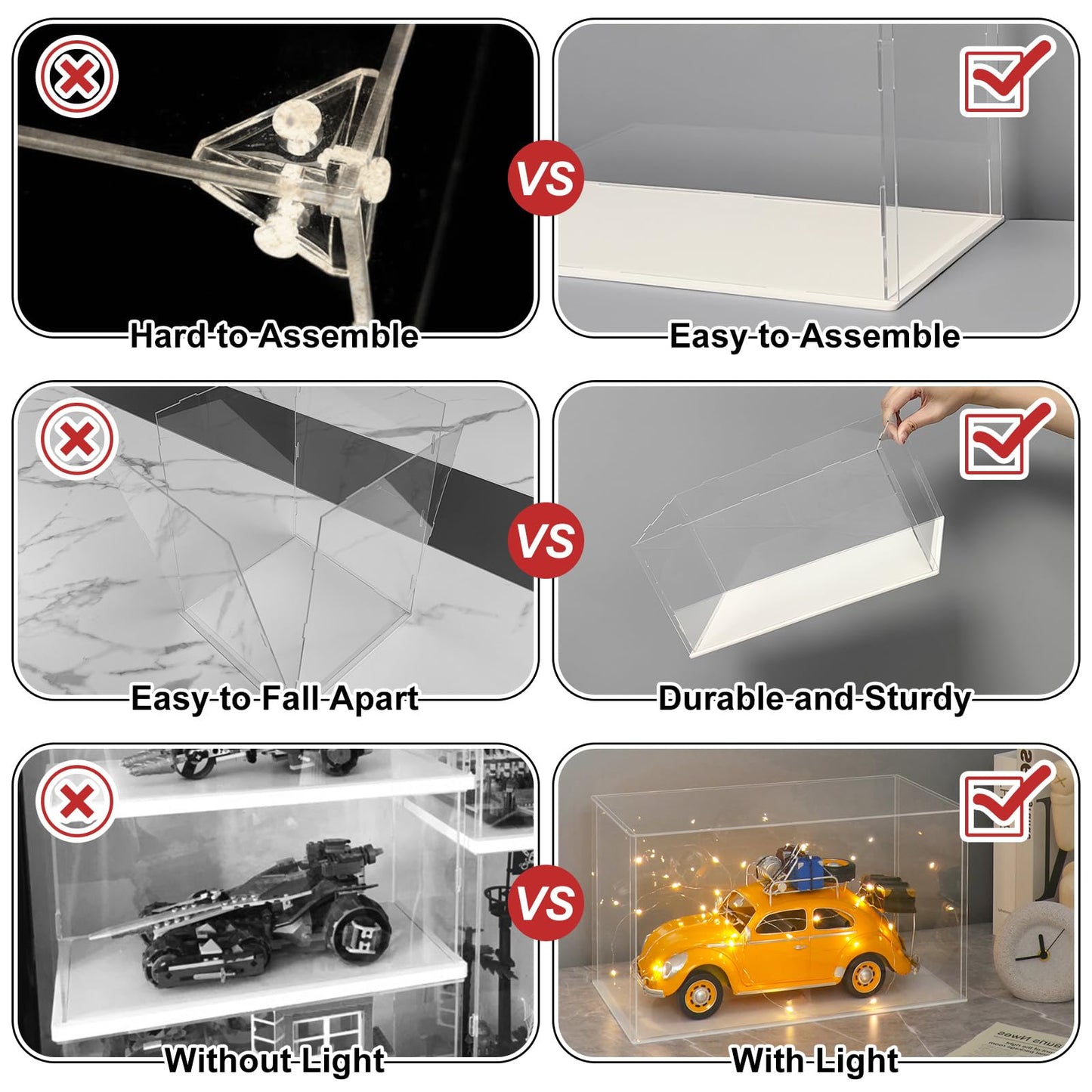 LANSCOERY Acrylic Display Case, Assemble Showcase Display Box for Collectibles, with Dustproof & Seamless Display Design, 10x10x10inch White Base