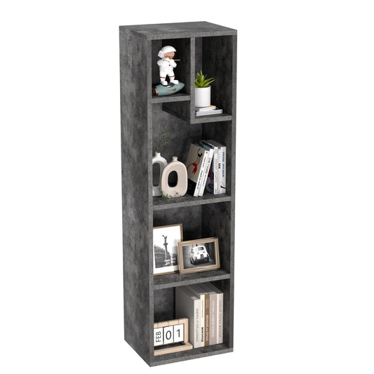 VECELO 4-Tier Bookcase, Modern Storage Cabinet with Height Difference Shelves for Standard Textbooks, 5 Cubes, Vertical or Horizontal, Easy Assembly, Grey
