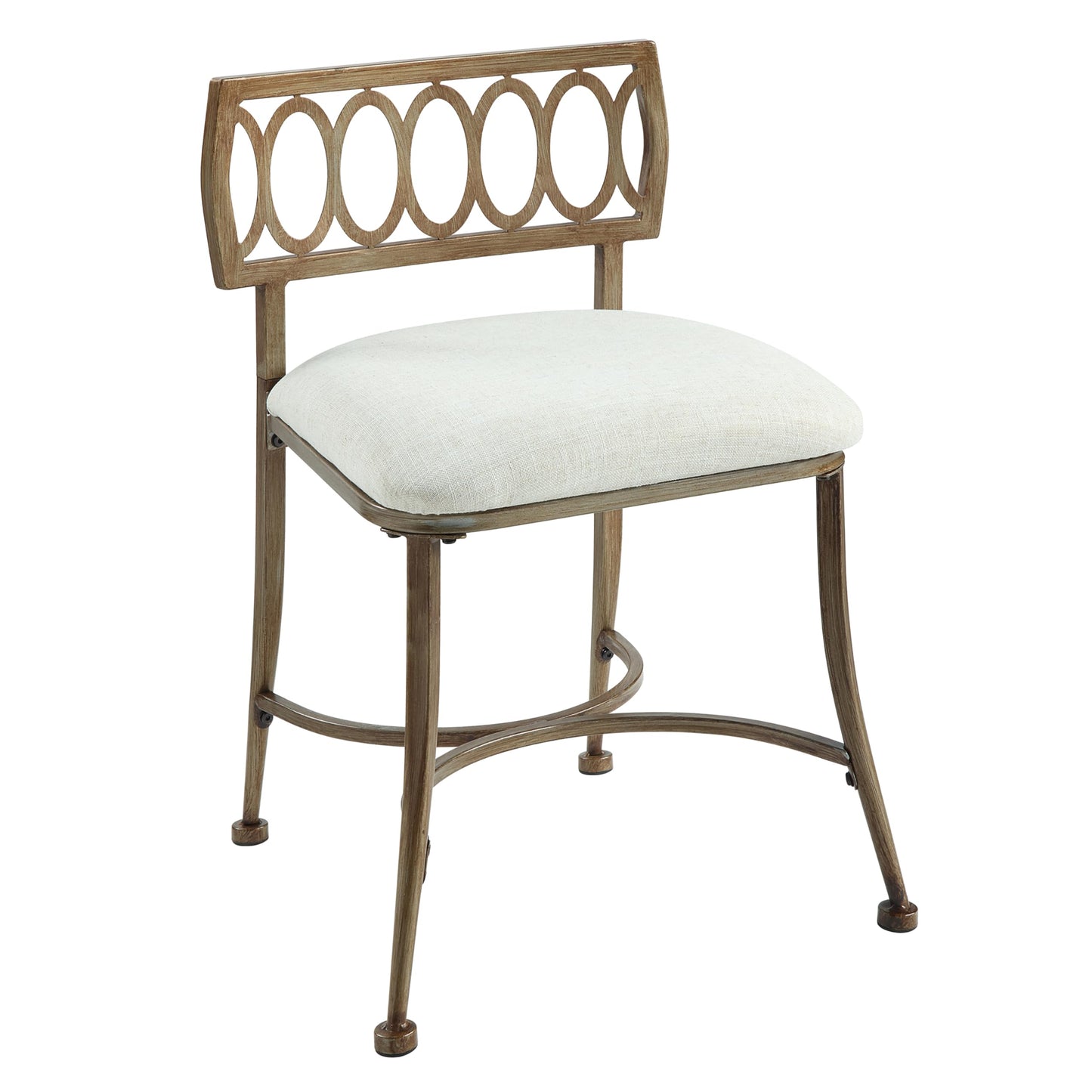 Azalea Park Golden Bronze Low Back Vanity Stool Soft Linen Upholstery, Iron Frame, Padded Cushion Bathroom & Bedroom Accent Chair