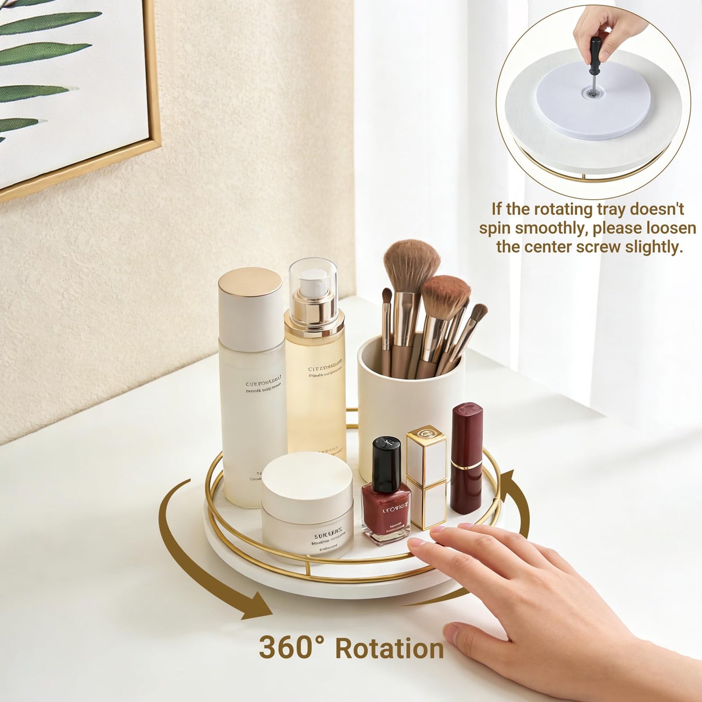 Mkono Makeup Perfume Organizer Tray, 360 Degree Rotating Lazy Susan Skincare Lotion Organizer Spinning Cosmetics Storage Display for Desk Countertop Bathroom Dresser Vanity Bedroom