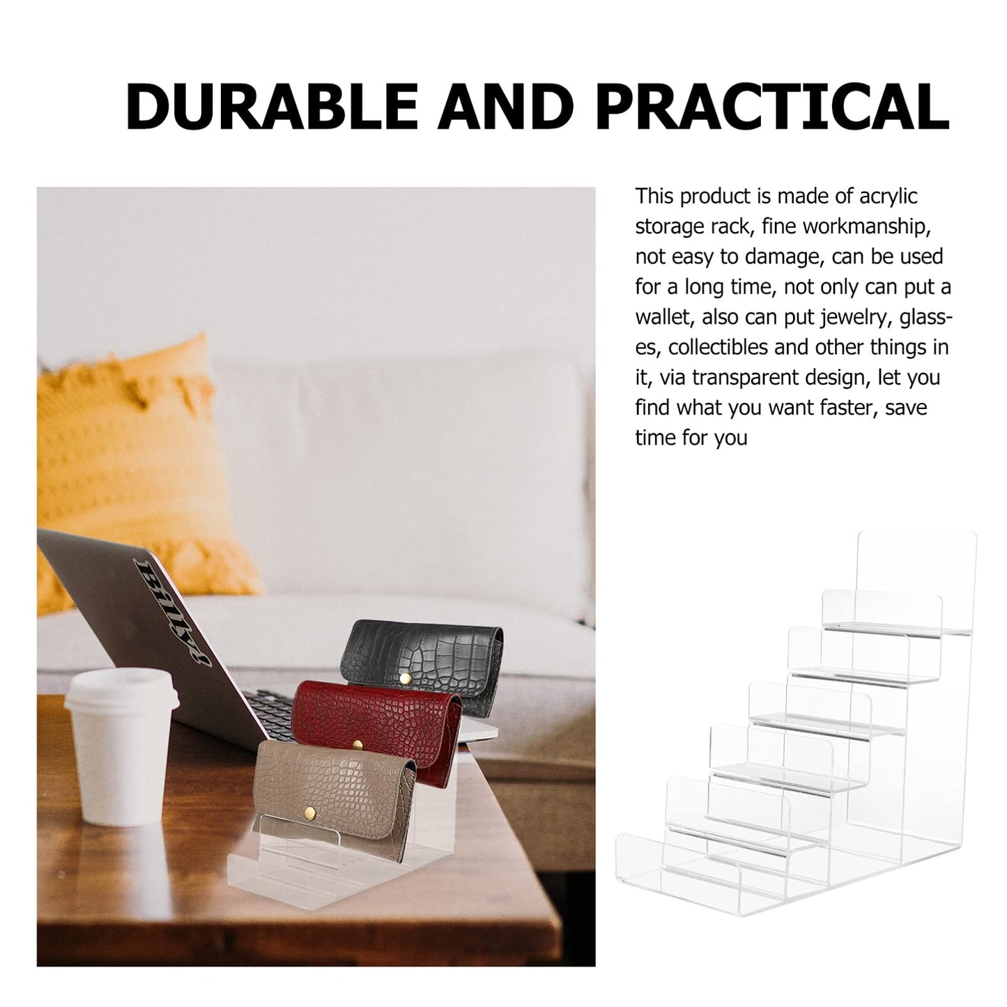 DOITOOL 2Pack 6- Tier Acrylic Wallet Display Stand Holder, Clear Handbag Purse Display Stand Jewelry Display Riser Purse Handbag Organizer