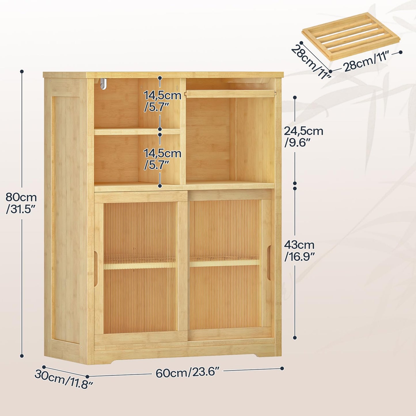HOOBRO Bathroom Floor Cabinet, Small Bathroom Cabinet with 2 Doors, Floor Storage Cabinet, Bamboo Organizer Cabinet with Adjustable Shelves for Living Room, Dining Room, Entryway, Natural