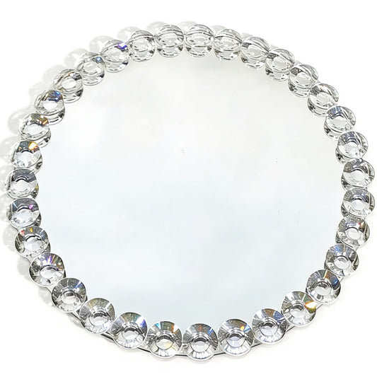 joyshiny 12-Inch Crystal Bead Mirror Tray – Vanity Organizer, Perfume & Jewelry Display, Decorative Tray for Bathroom, Dresser, Coffee Table, Living Room, Office & Hotel Banquet（Silver）