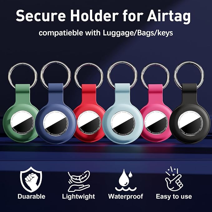 Waterproof for AirTag Holder Case Keychain for Air Tag Key Ring [PC+Silicone] Compatible with AirTags, Tags Chain for GPS Item Finders Accessories, for Pets, Kids, Luggages, Dark Blue