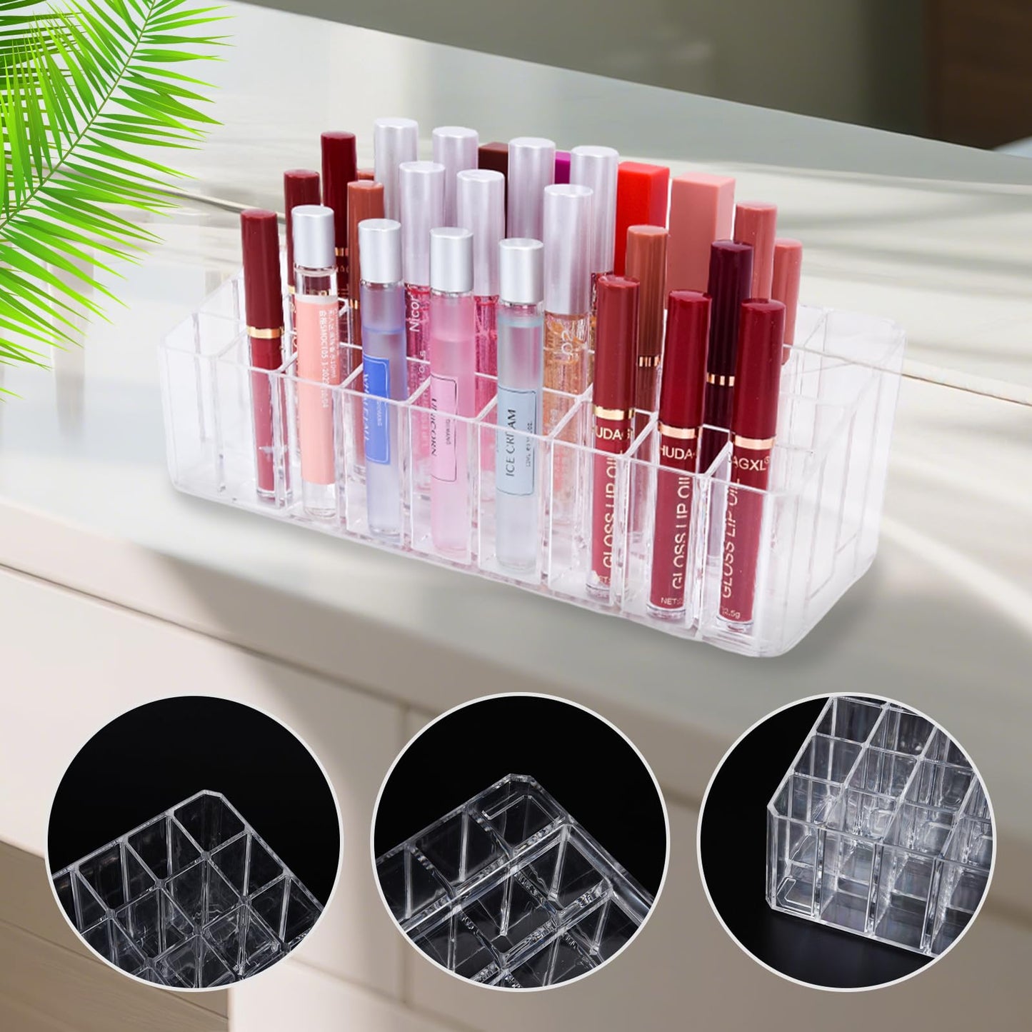IPENP Rollerball Perfume Organizer, Beauty Scent Holder, 36 Space Clear Acrylic Perfume Organizer Refillable Container Tall Scented Oil Storage Display Case, Makeup Lipgloss Lipstick Display Case