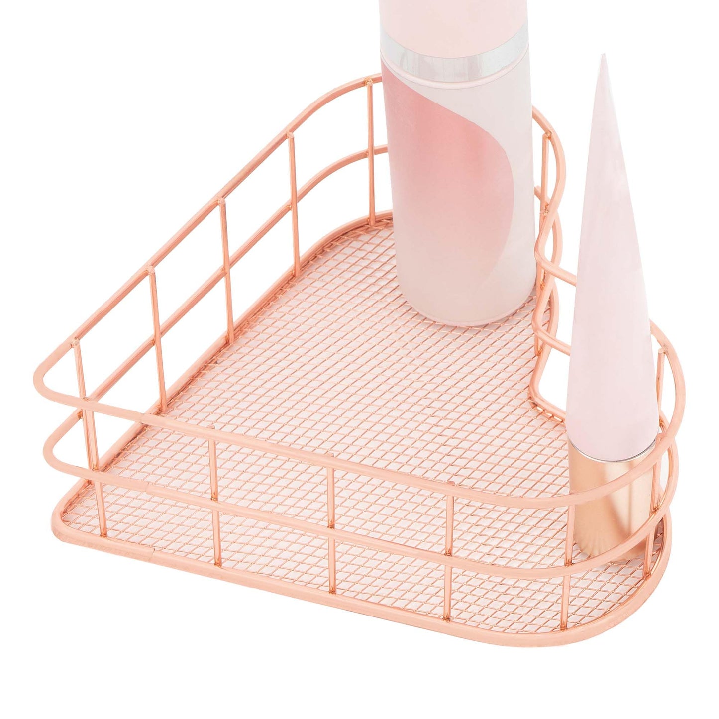 SHIDOW Heart-Shaped Mesh Basket Rose Gold Plated Makeup Desk Holder 1-Pack