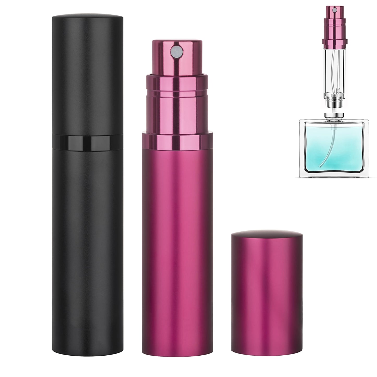 Qavhun Refillable Perfume Atomizer Travel Bottle 2-Pack 5ml Leakproof Luxury Travel Perfume Refillable Bottle, Portable Fragrance Atomiser (Black & Rose Red)