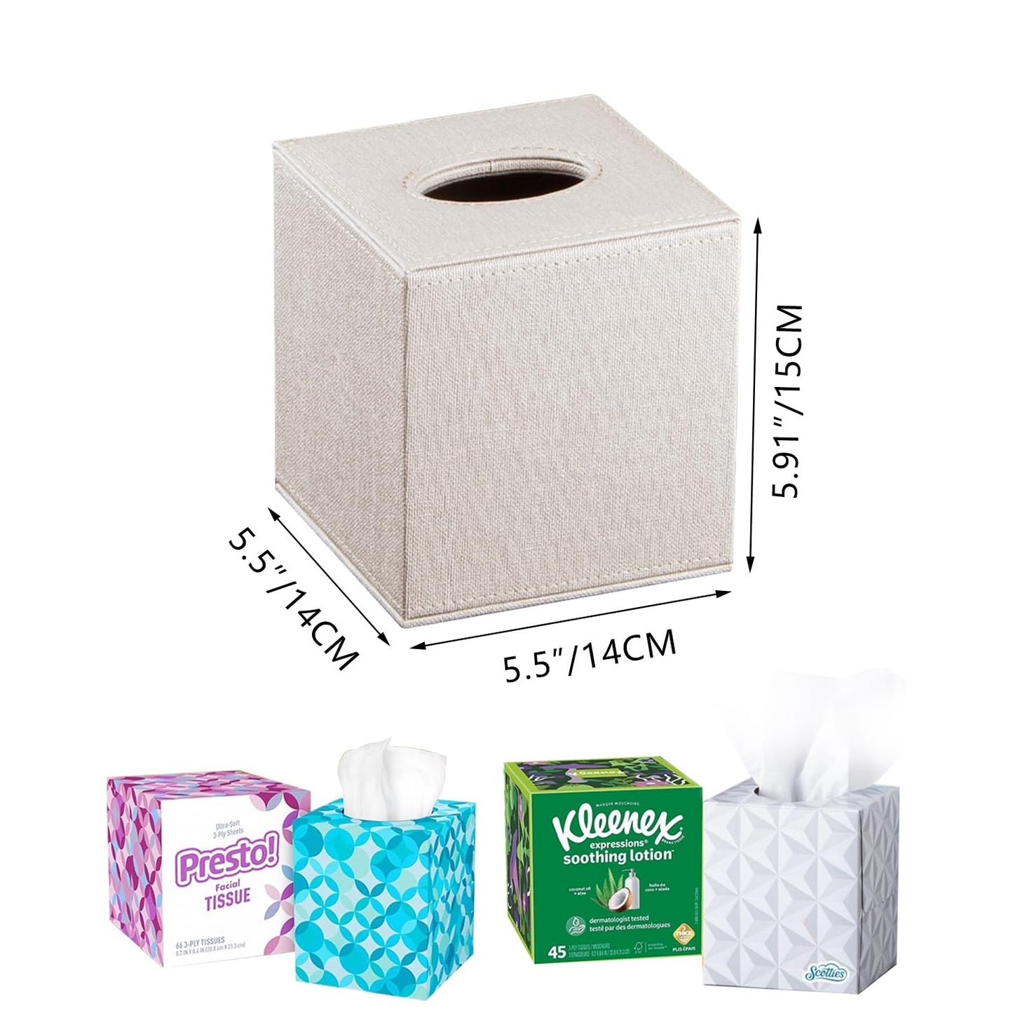 Leather Square Tissue Box Cover,Cut Tissues Cube Box Holder,Modern Facial Paper Organizer Storgage,Box Tissue Dispenser Decor Accessories for Bathroom NightStand Coffee Table Desk Home Office,Beige