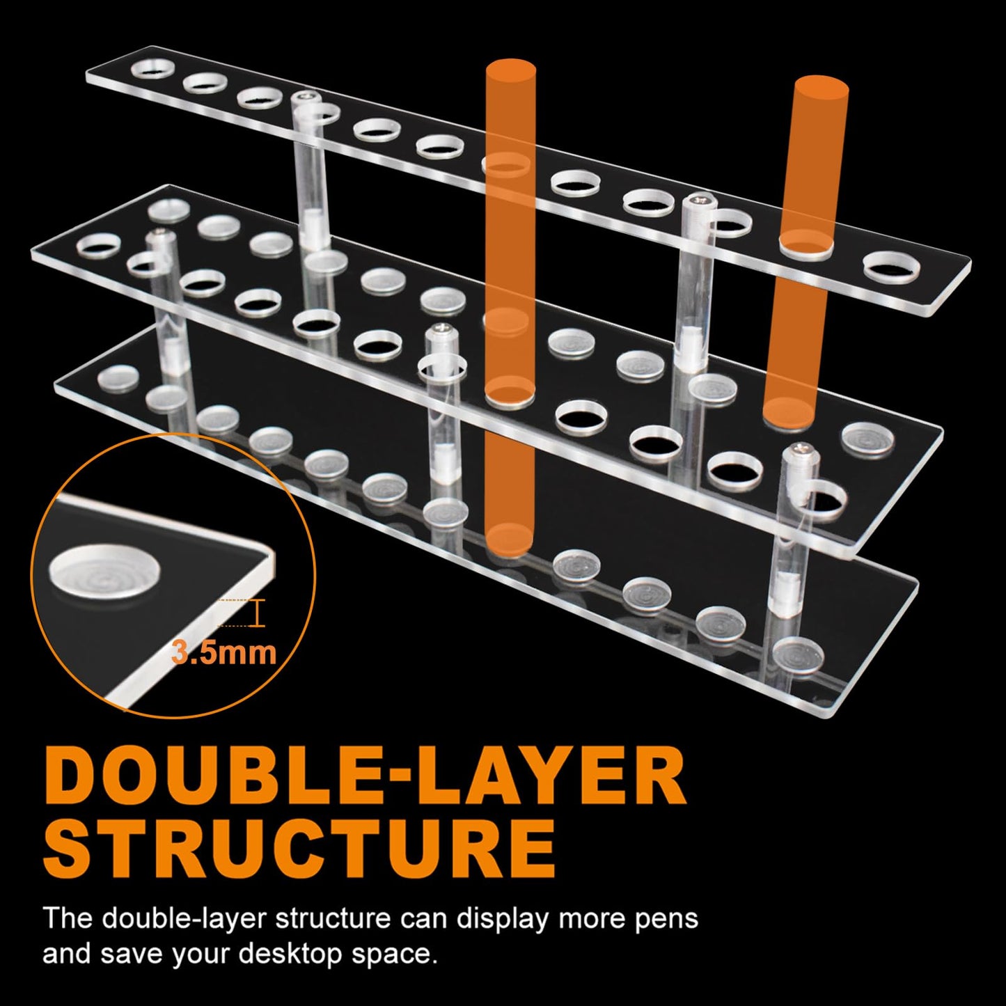 HESHUYU Acrylic Pen Display Stand 24 Slots 1.5cm Clear Pen Stand Display 2 Tier Acrylic Pen Holder Stand for Beadable Pen Pencil