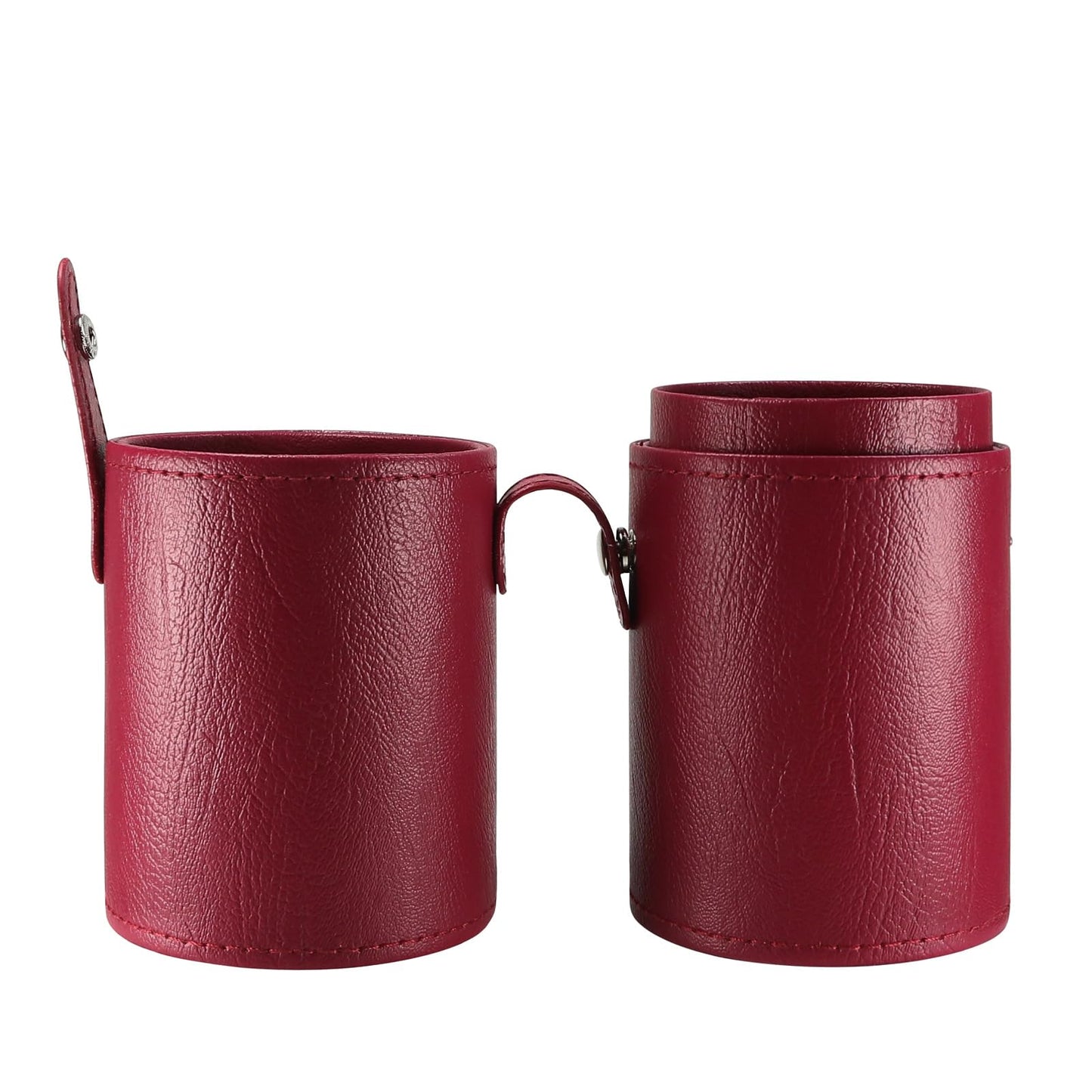 Kososuru Portable Makeup Brush Case,Pu Leather Makeup Brush Holder with Button,Travel Cup Storage Dustproof Makeup Cosmetic Bags for Women (Red)
