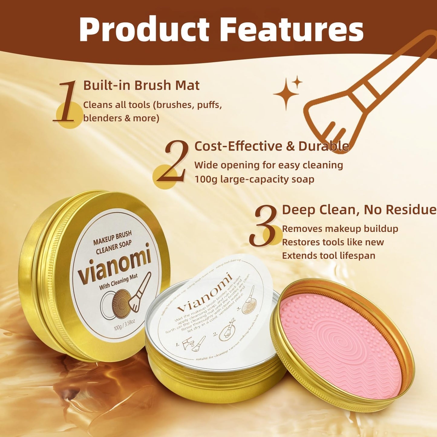 Litthap Coconut Oil Vegan Makeup Brush Cleaner Soap with 3-Zone Silicone Mat | Cruelty-Free Solid Cleanser for Blenders & Puffs