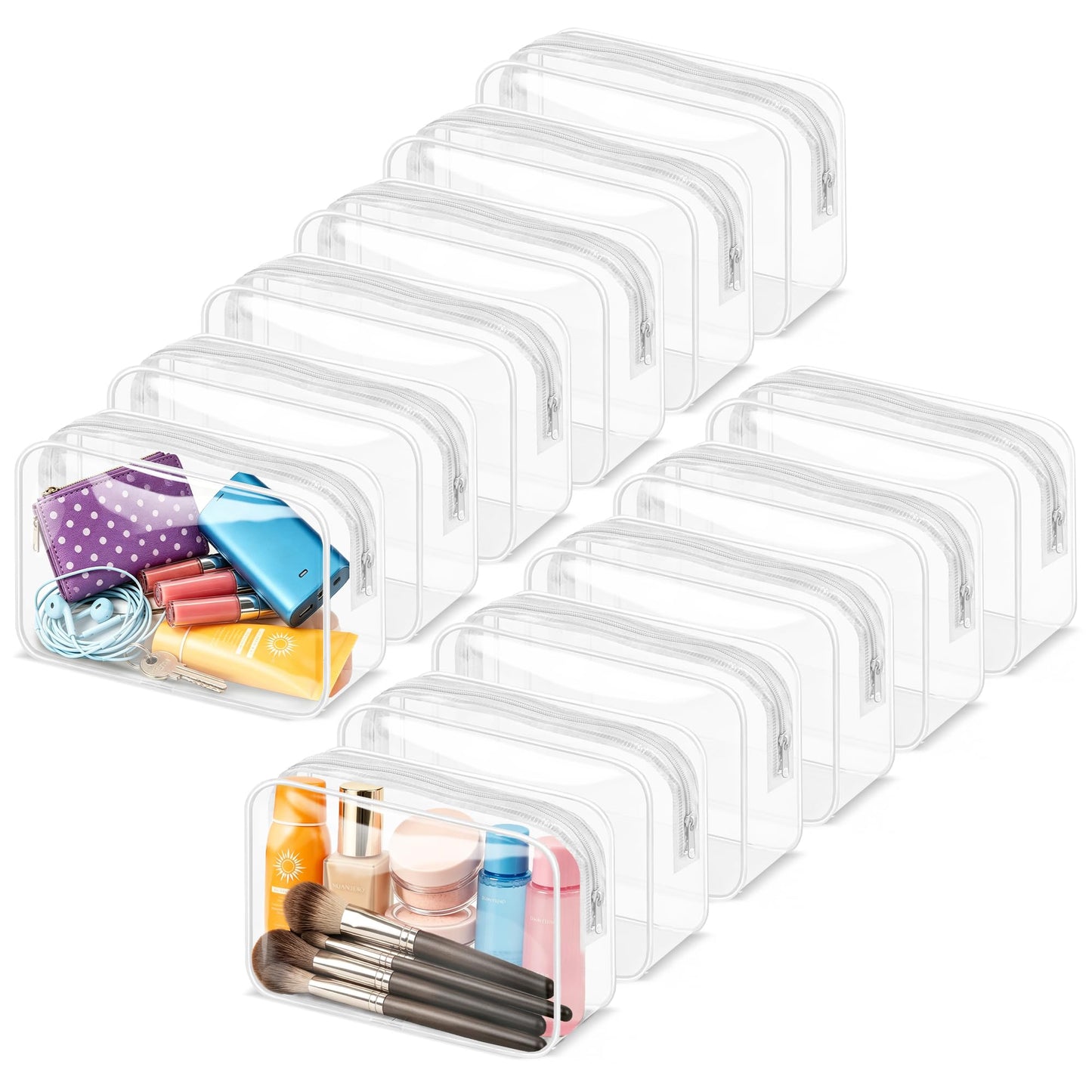 Eilyliafe 12 Pieces Clear Makeup Bags Bulk, PVC Waterproof Cosmetic Bag with Zipper, TSA Approved Toiletry Bag for Travel, Transparent Pouches Organizer Storage for Men and Women (White, Medium)