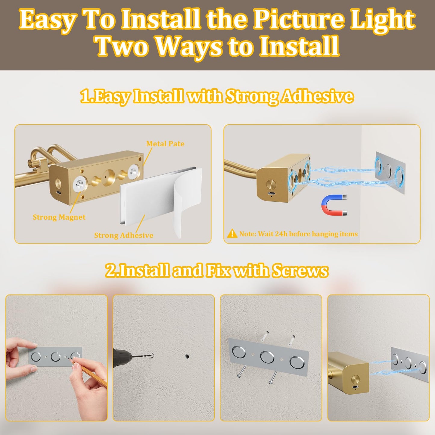 Percantis 13.8'' Battery Operated Picture Light for Wall, Remote Control