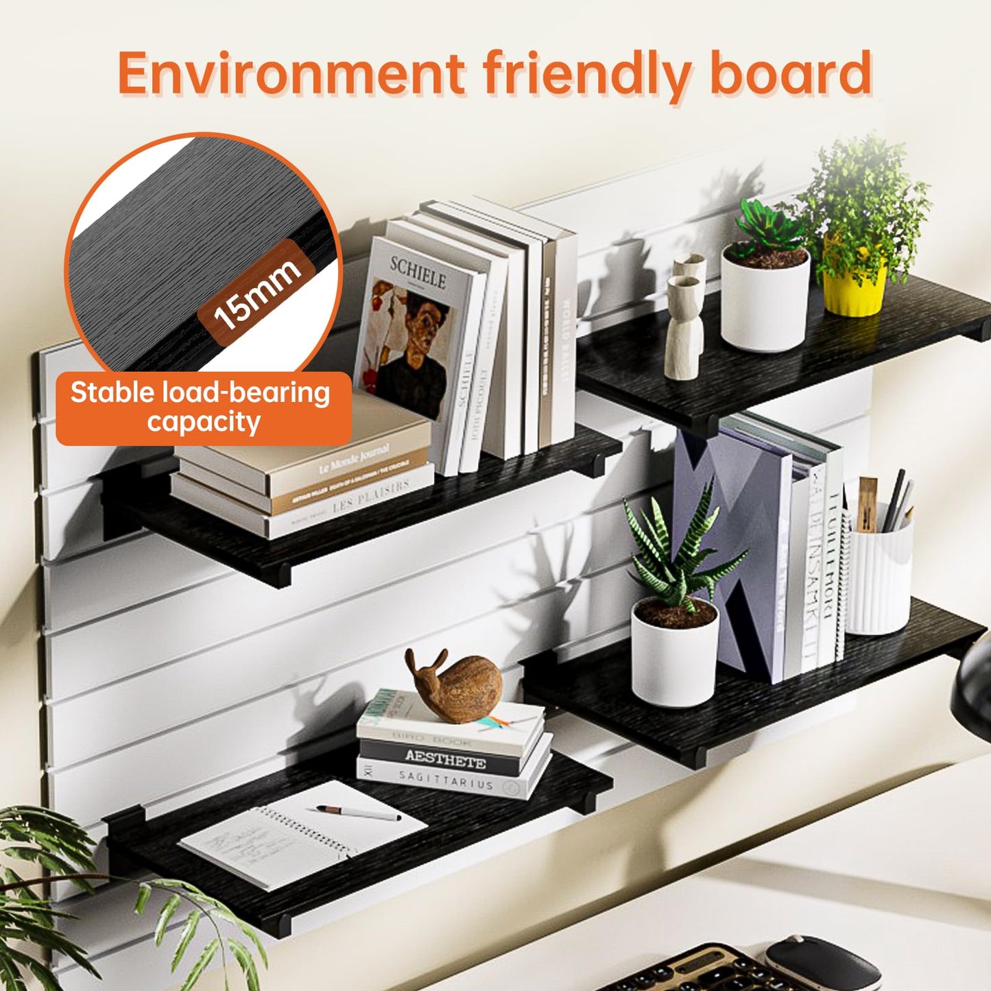 WETOECOTEC Wood Slatwall Shelves, Slat Wall Shelf Slatwall Acccessory for Garage, Home Improvement, Retail Display (4, 24''x12'')