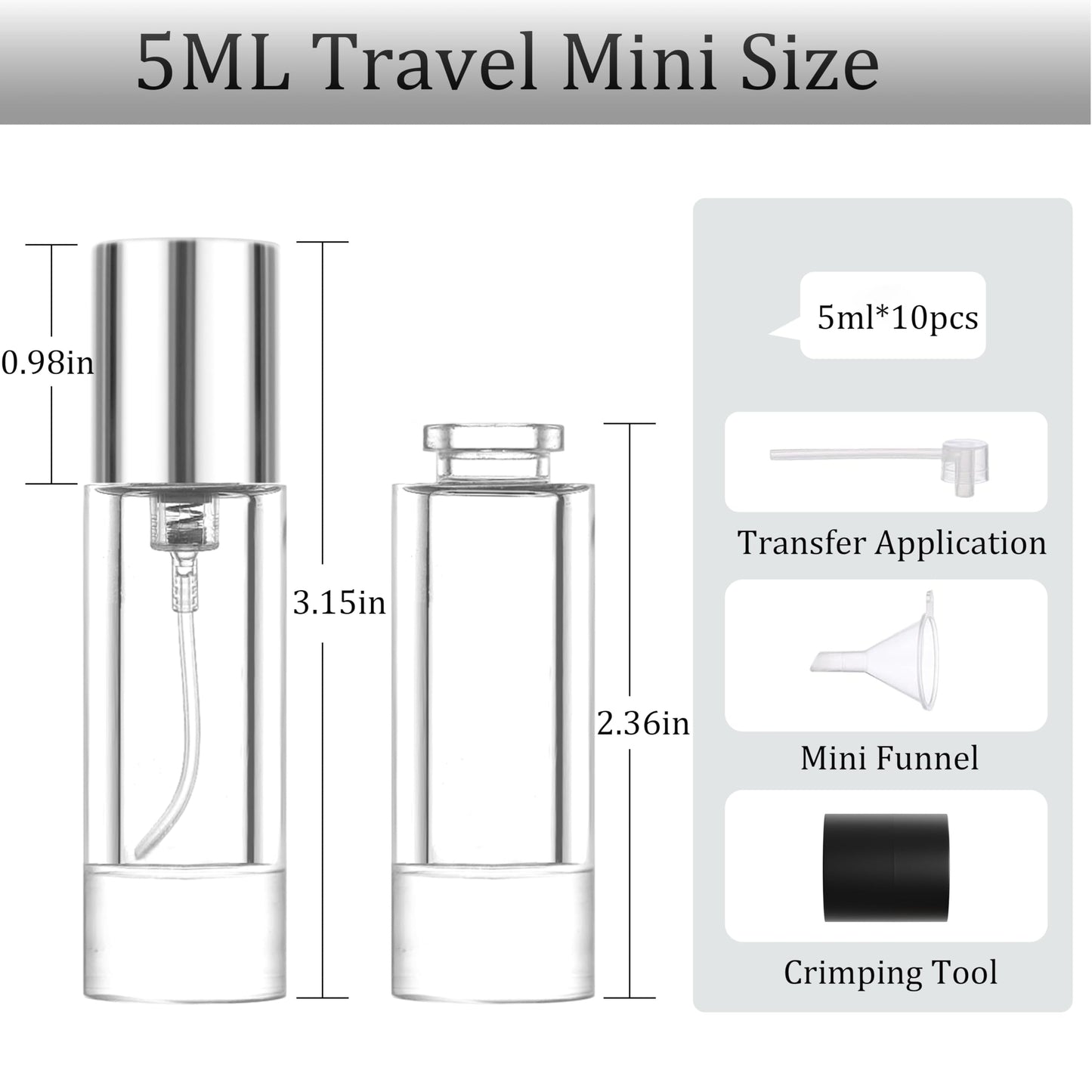 KIT TOWN 5ml Perfume Travel Refillable Bottle Perfume Atomizer, Travel Size Perfume Bottle,10pcs Glass Bayonet Mount Fragrance Atomizers for Trip, Leak-proof Cologne Sprayer Bottles