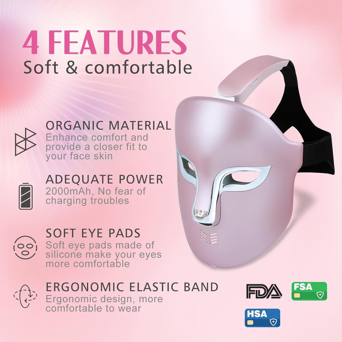 FSA Red Light Therapy Mask : Target Acne Removal,Wrinkles Redness,Wirless Remote,Salon Grade HSA Infrared Face Mask, Anti Aging Skincare for Home,2000mAh Rechargeable Led Light Therapy Facial Mask