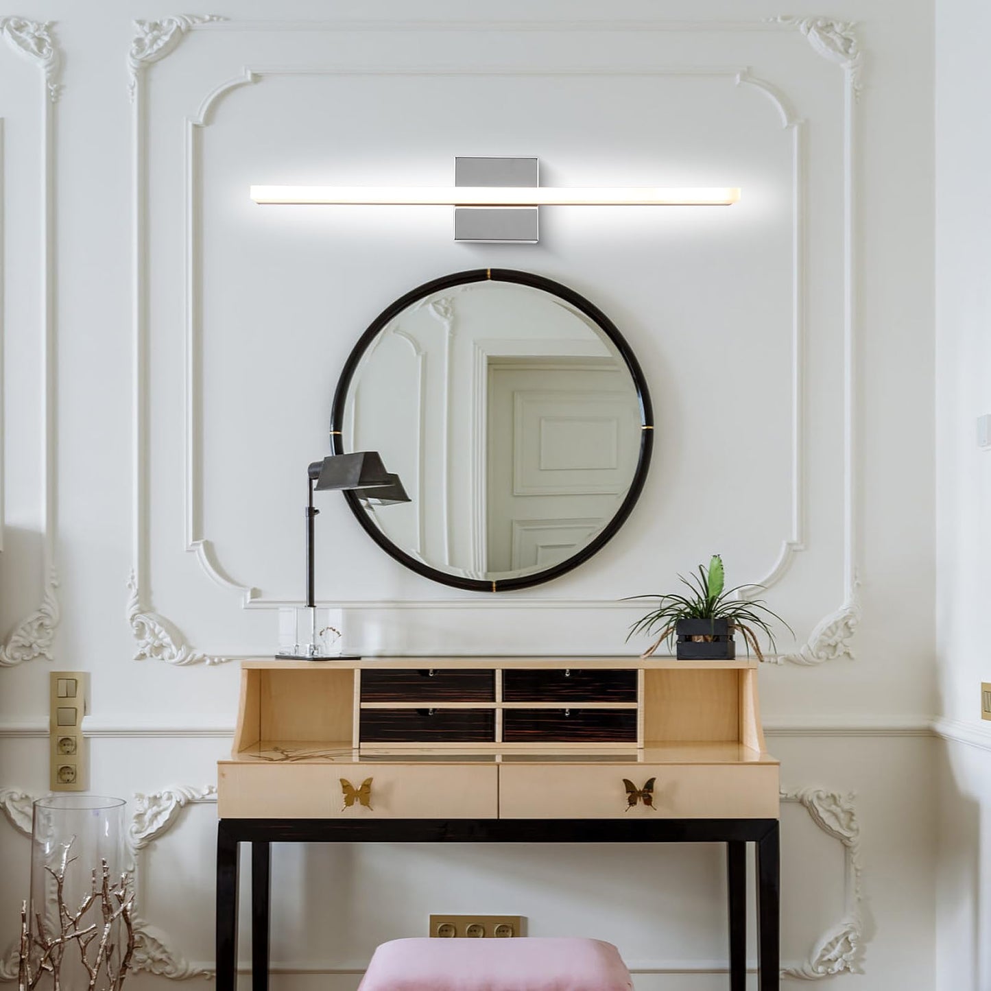 Amansour LED Bathroom Vanity Light 16inch Over Mirror Lighting Fixture Modern Indoor Chrome 10W 5000K Cool White Wall Sconce for Bathroom Bedroom Living Room