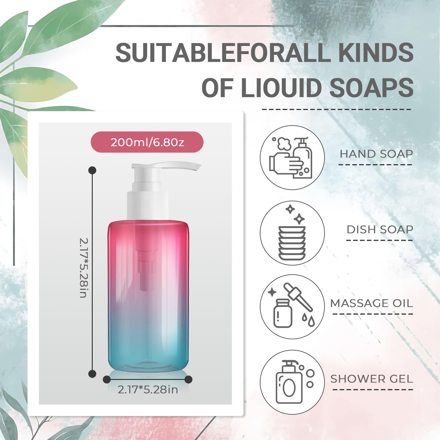 48 Pack 6.8 oz Refillable Pump Bottles - Empty Clear Gradient Color Plastic Dispensers for Lotion, Shampoo, Soap & Cream